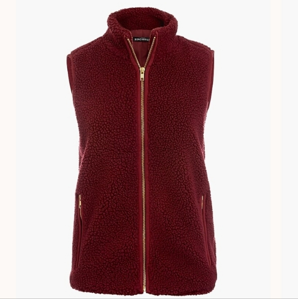 J Crew Factory Mercantile Fleece Vest Burgundy Size S
